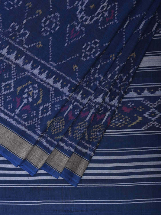Blue Ikat Cotton Handloom Saree with All Over Geometric Design i0889