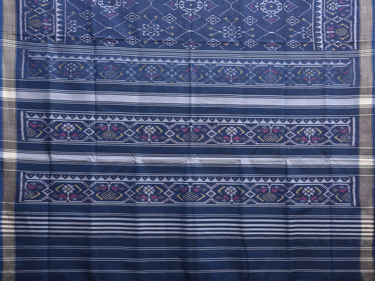 Blue Ikat Cotton Handloom Saree with All Over Geometric Design i0889