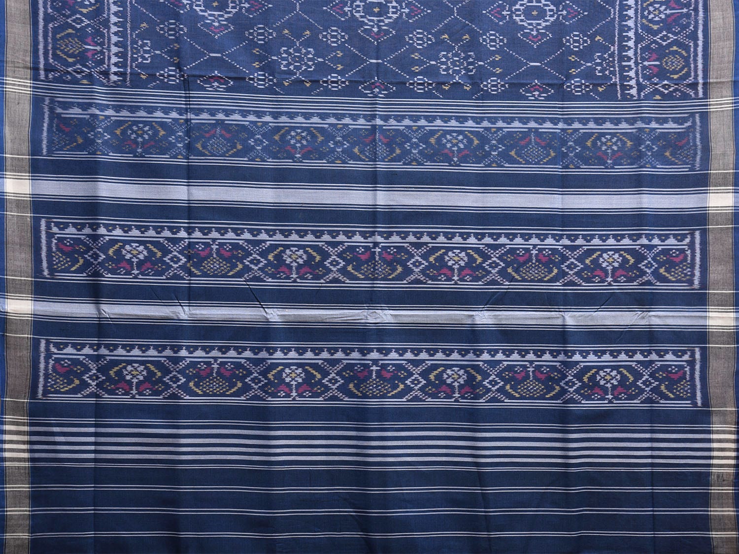 Blue Ikat Cotton Handloom Saree with All Over Geometric Design i0889