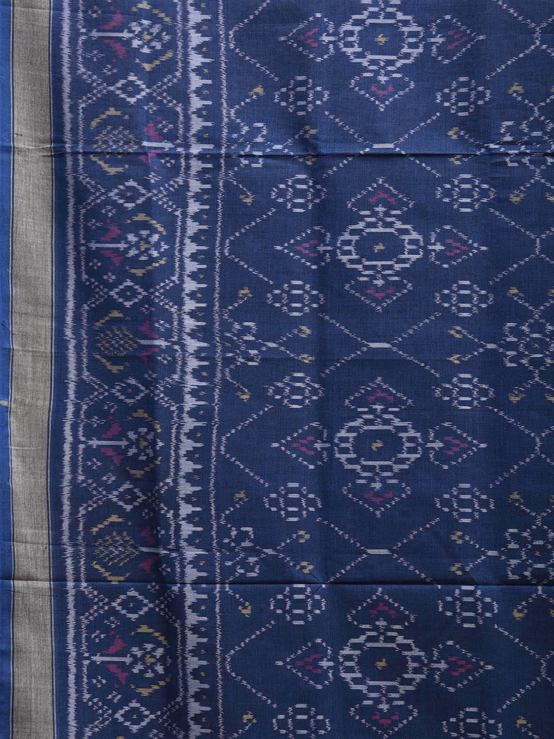 Blue Ikat Cotton Handloom Saree with All Over Geometric Design i0889