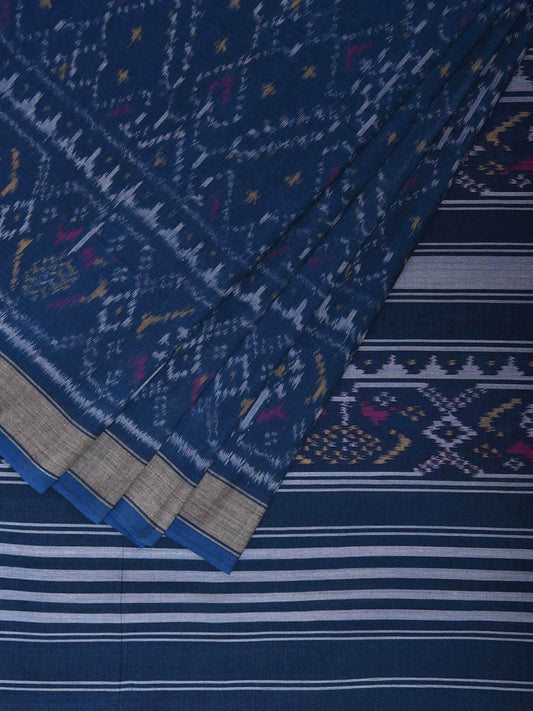 Blue Ikat Cotton Handloom Saree with All Over Grill Design i0891