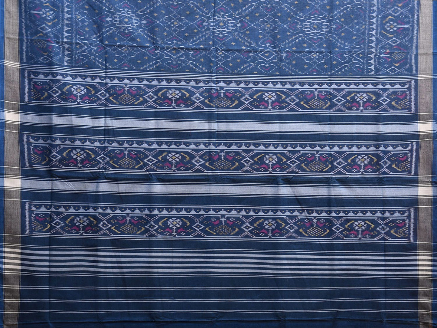 Blue Ikat Cotton Handloom Saree with All Over Grill Design i0891