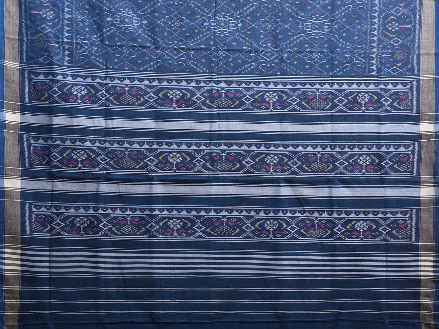 Blue Ikat Cotton Handloom Saree with All Over Grill Design i0891
