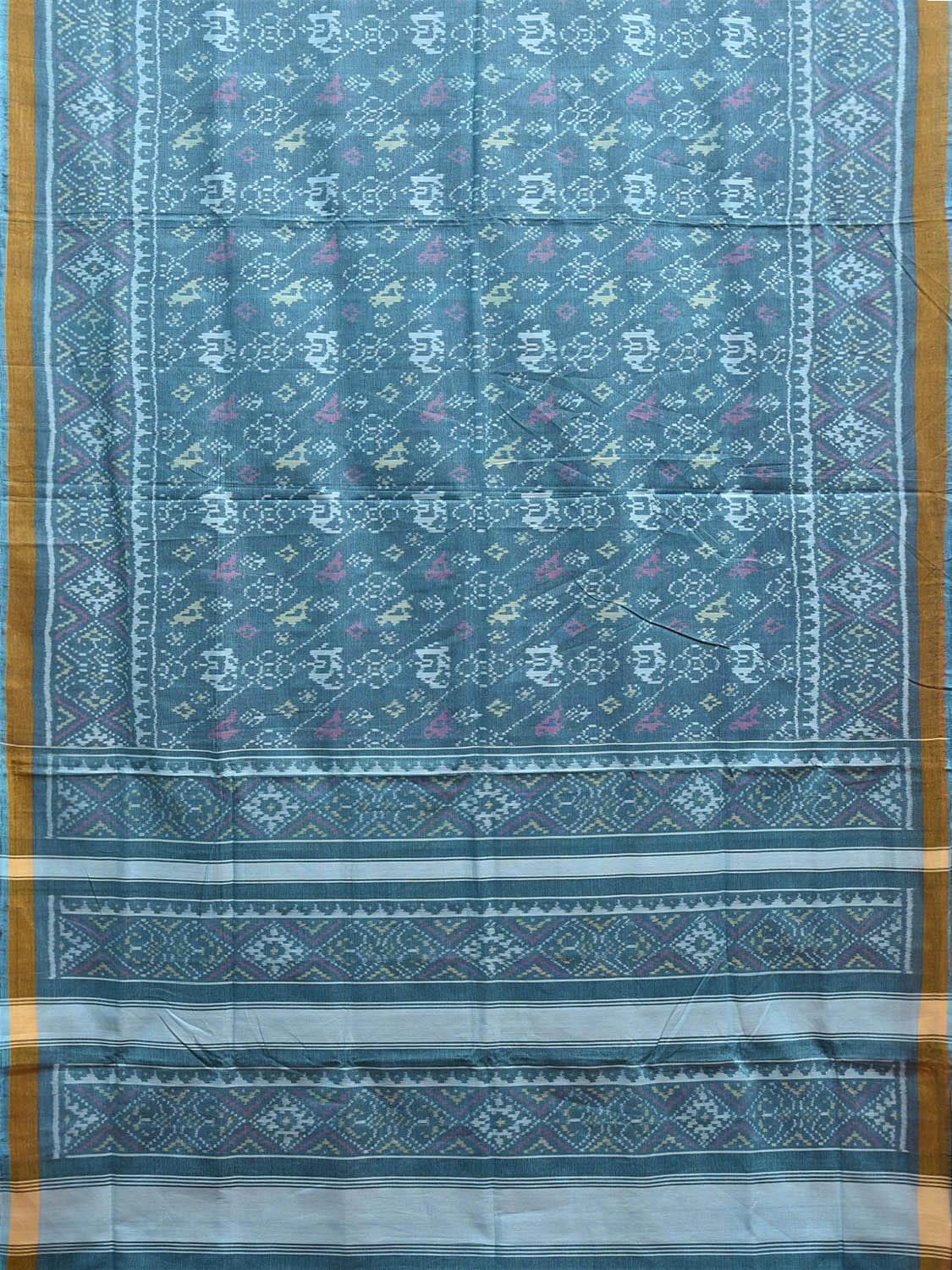 Blue Ikat Cotton Handloom Saree with Elephant and Parrot Design i0885