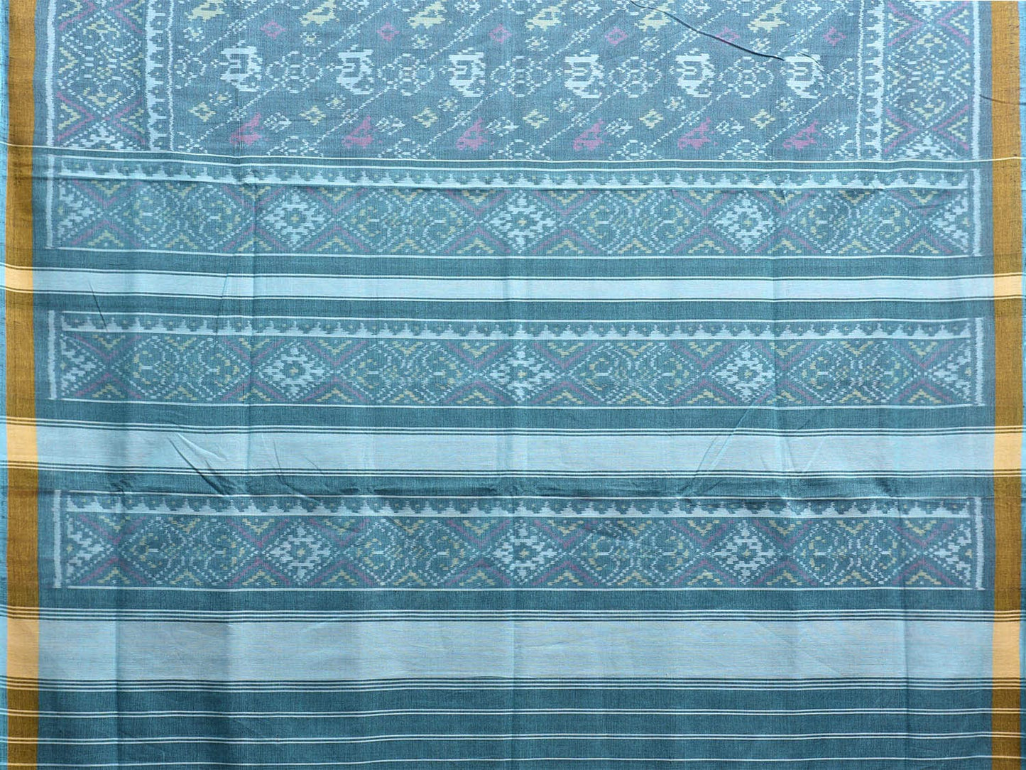 Blue Ikat Cotton Handloom Saree with Elephant and Parrot Design i0885