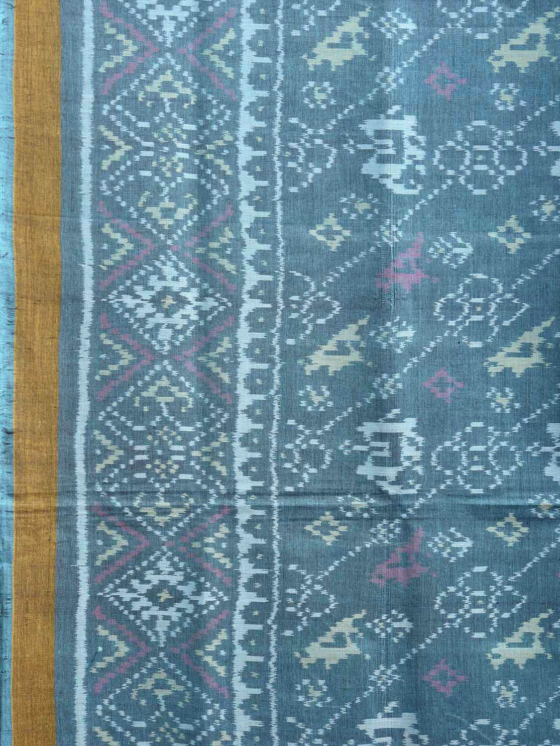 Blue Ikat Cotton Handloom Saree with Elephant and Parrot Design i0885