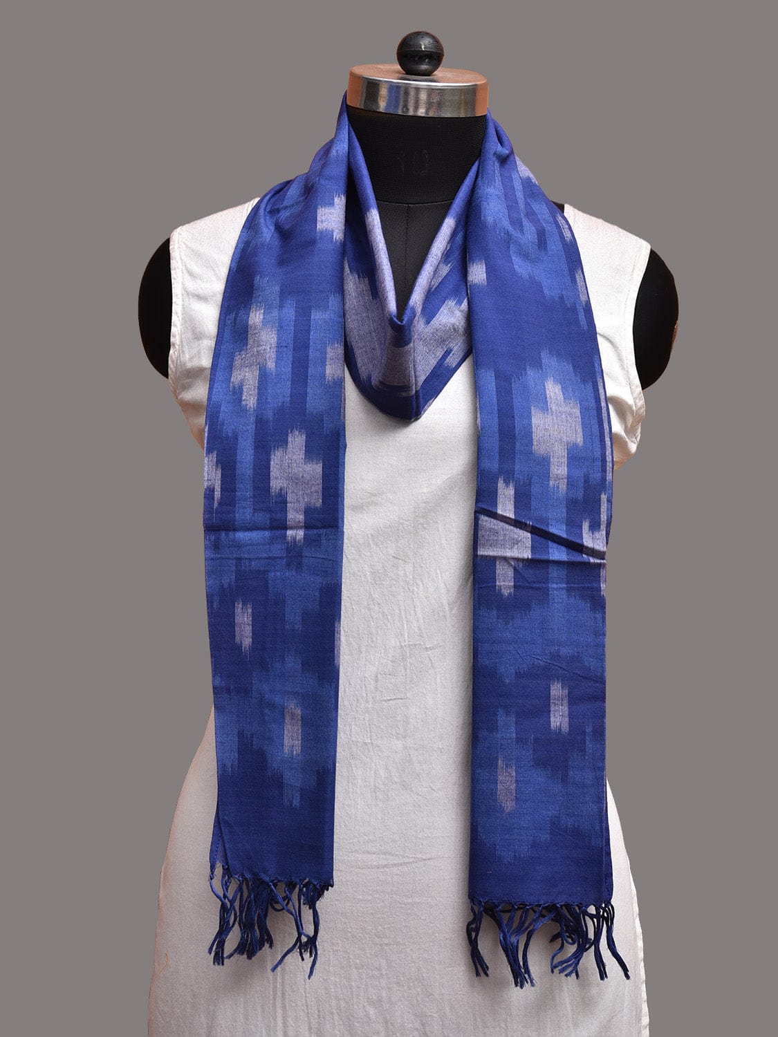 Blue Ikat Cotton Handloom Scarf or Stole with Symmetric Design ds3746