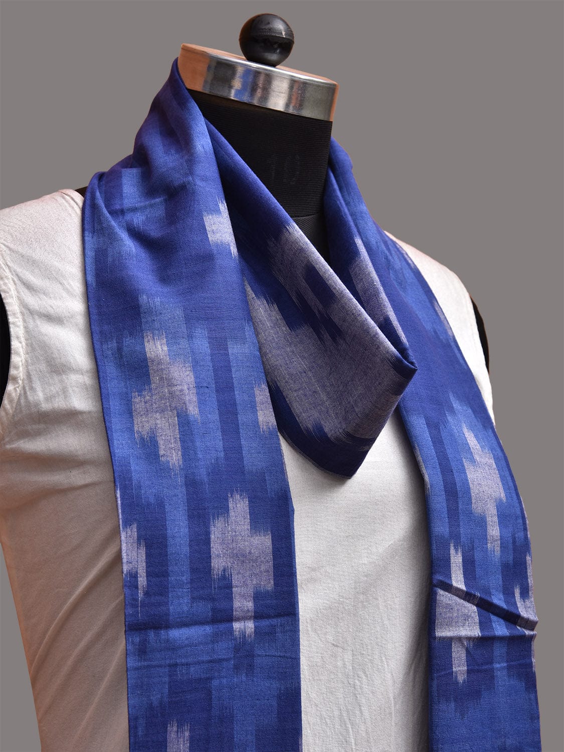 Blue Ikat Cotton Handloom Scarf or Stole with Symmetric Design ds3746