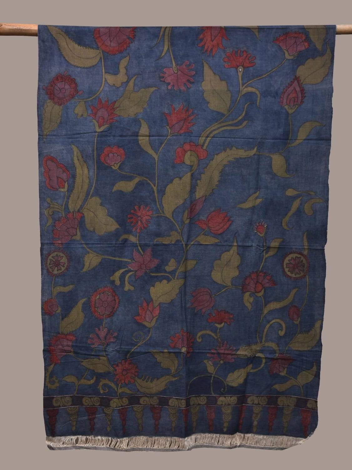 Blue Indigo Kalamkari Hand Painted Cotton Handloom Dupatta with Flowers Design ds2231