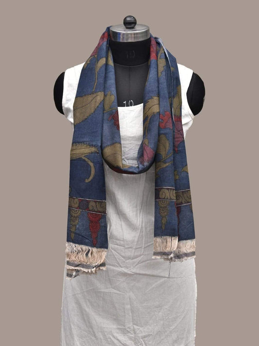 Blue Indigo Kalamkari Hand Painted Cotton Handloom Dupatta with Flowers Design ds2231