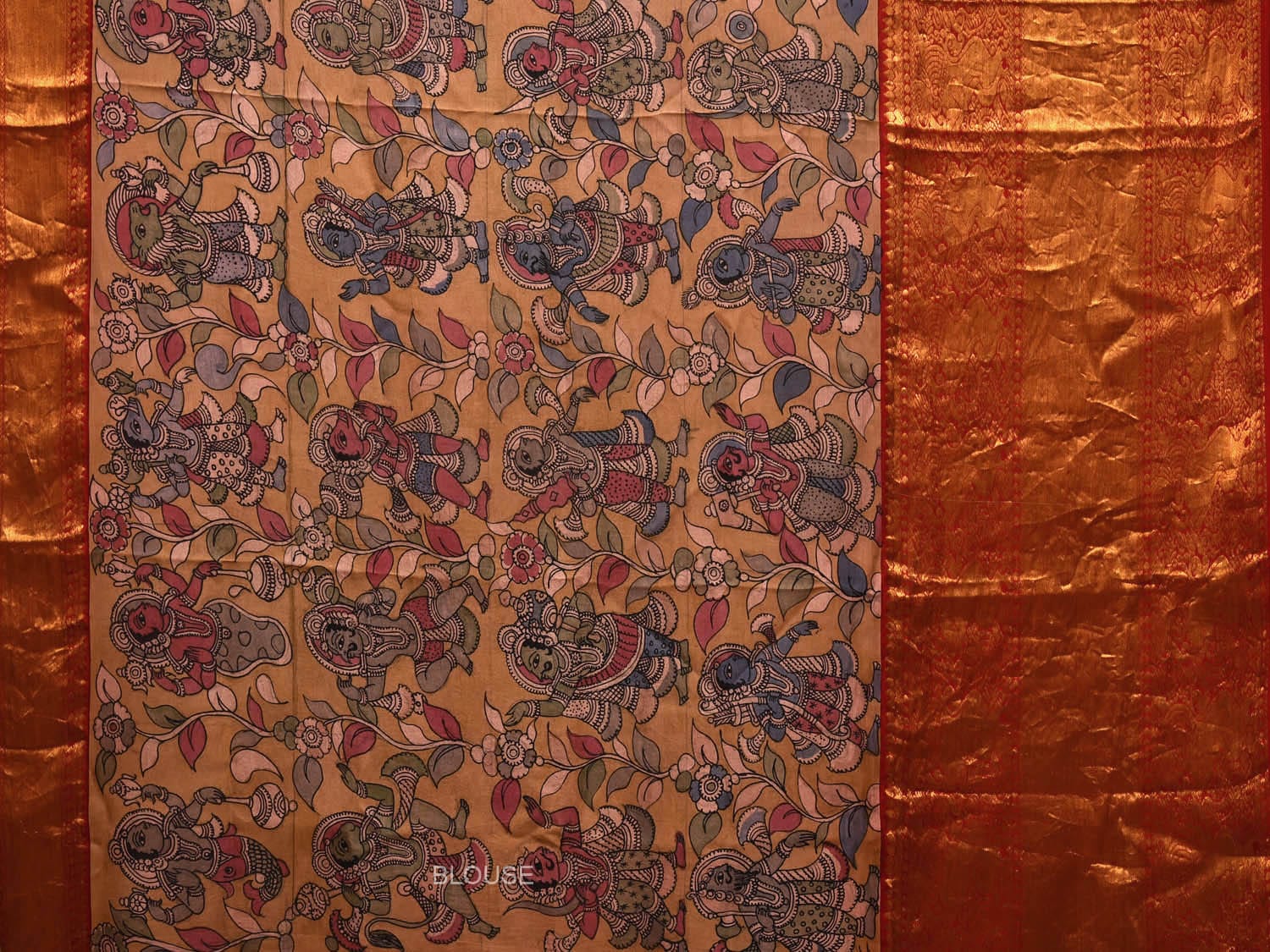 Blue Kalamkari Hand Painted Banaras Silk Handloom Saree with Krishna Leela Design KL0690