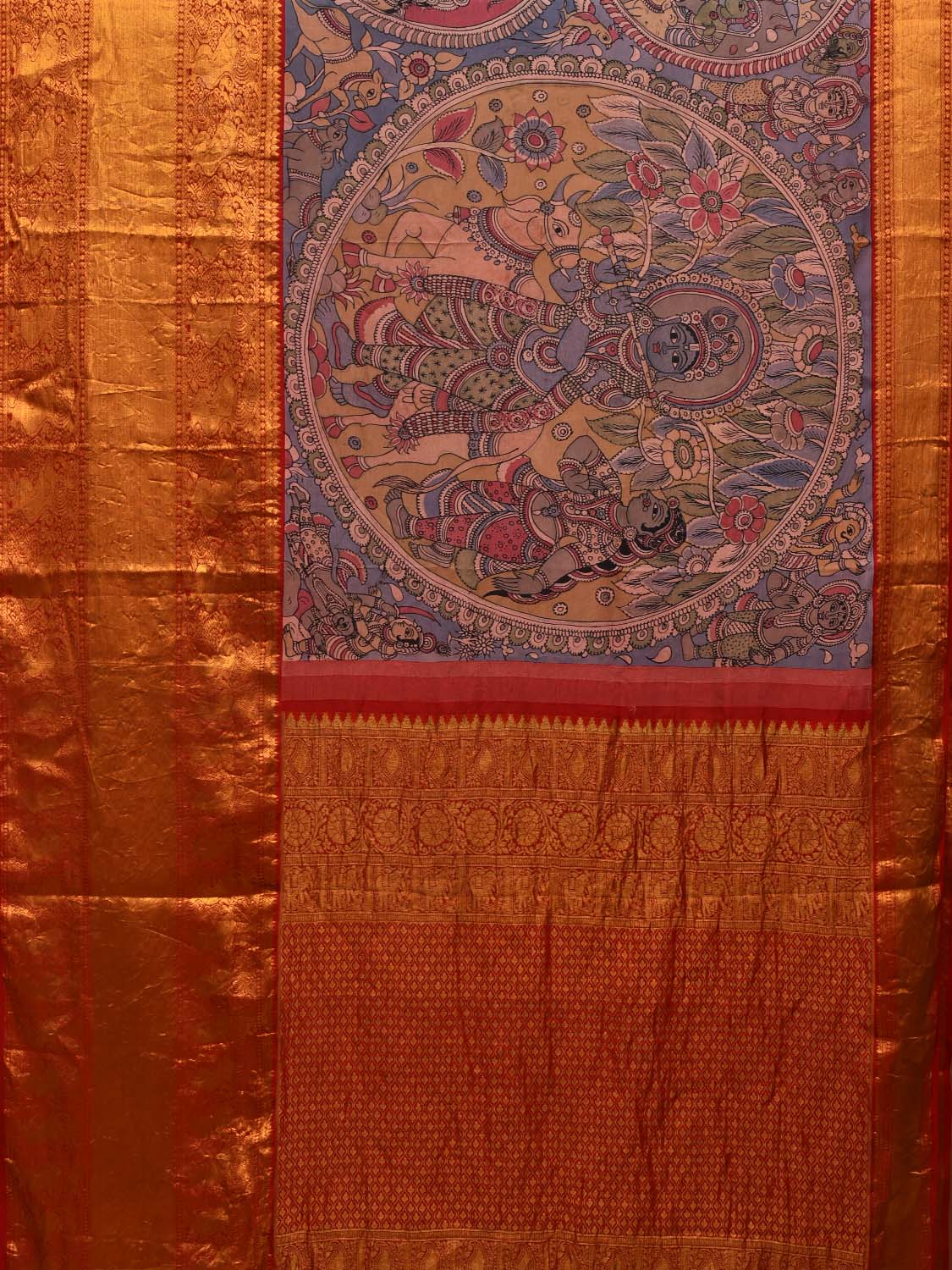 Blue Kalamkari Hand Painted Banaras Silk Handloom Saree with Krishna Leela Design KL0690