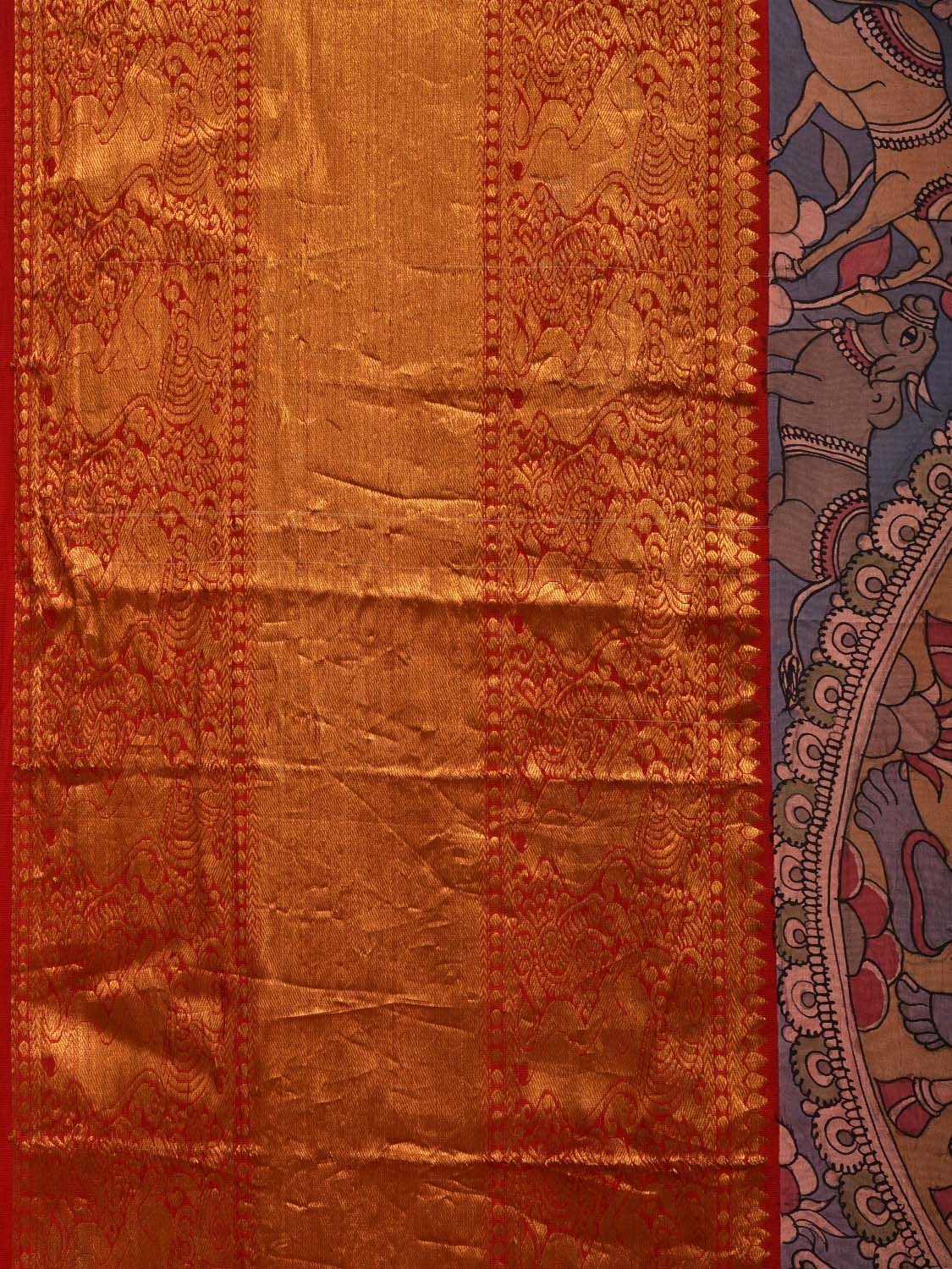 Blue Kalamkari Hand Painted Banaras Silk Handloom Saree with Krishna Leela Design KL0690