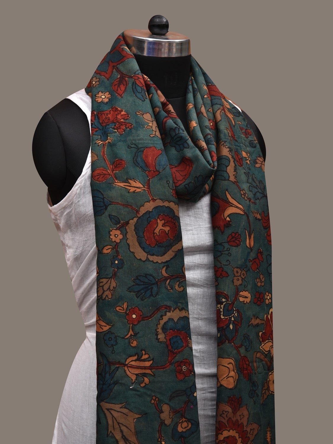 Blue Kalamkari Hand Painted Cotton Handloom Dupatta with Floral Design ds2646