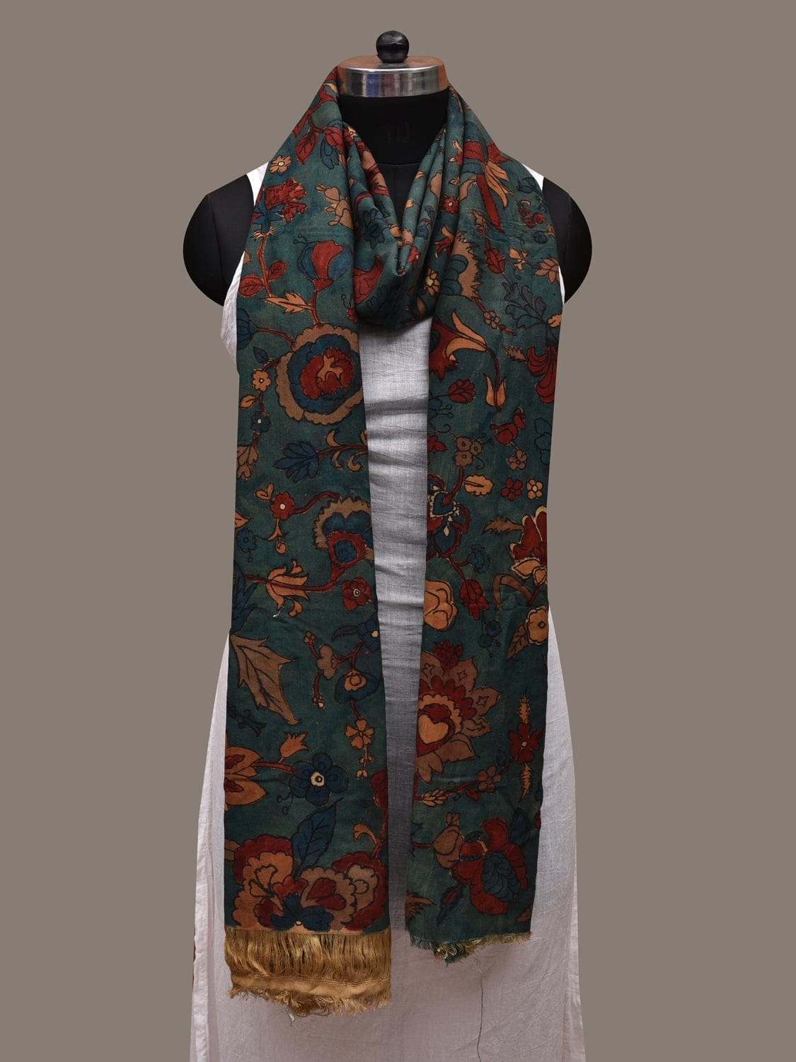 Blue Kalamkari Hand Painted Cotton Handloom Dupatta with Floral Design ds2646