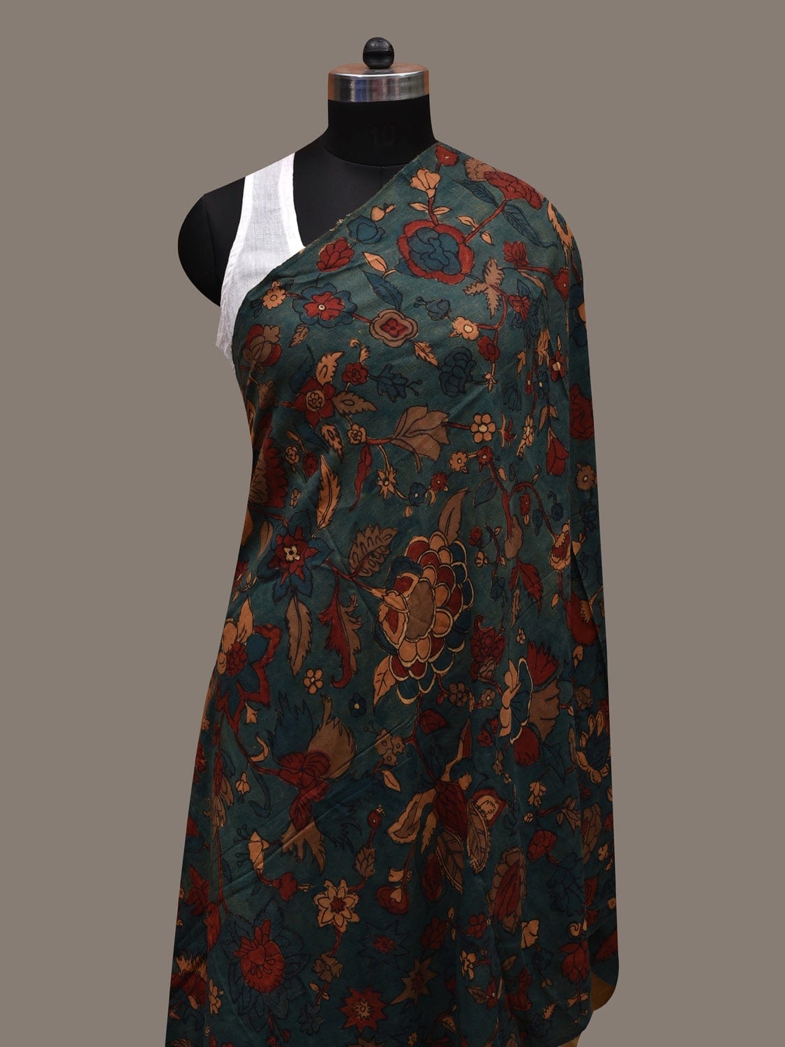 Blue Kalamkari Hand Painted Cotton Handloom Dupatta with Floral Design ds2646