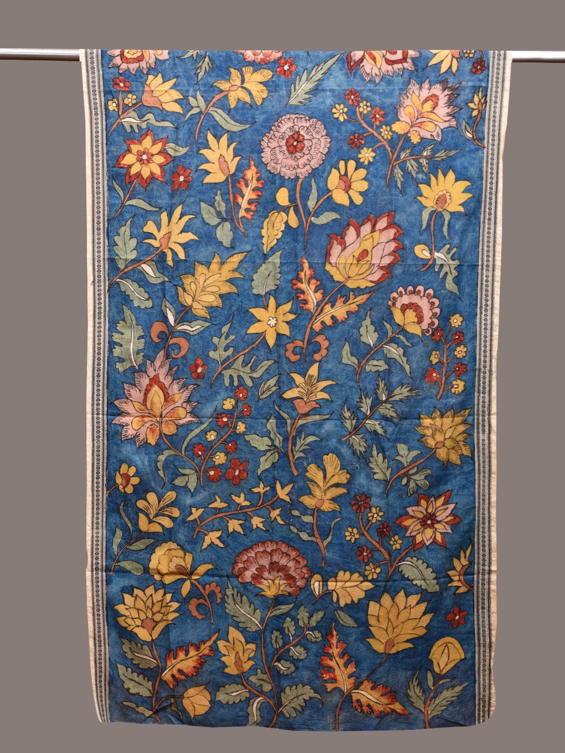 Blue Kalamkari Hand Painted Cotton Handloom Dupatta with Floral Design ds3608