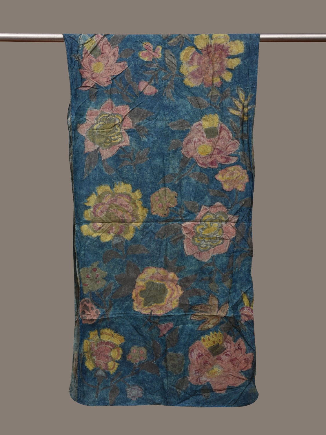 Blue Kalamkari Hand Painted Cotton Handloom Stole with Floral Design ds3047