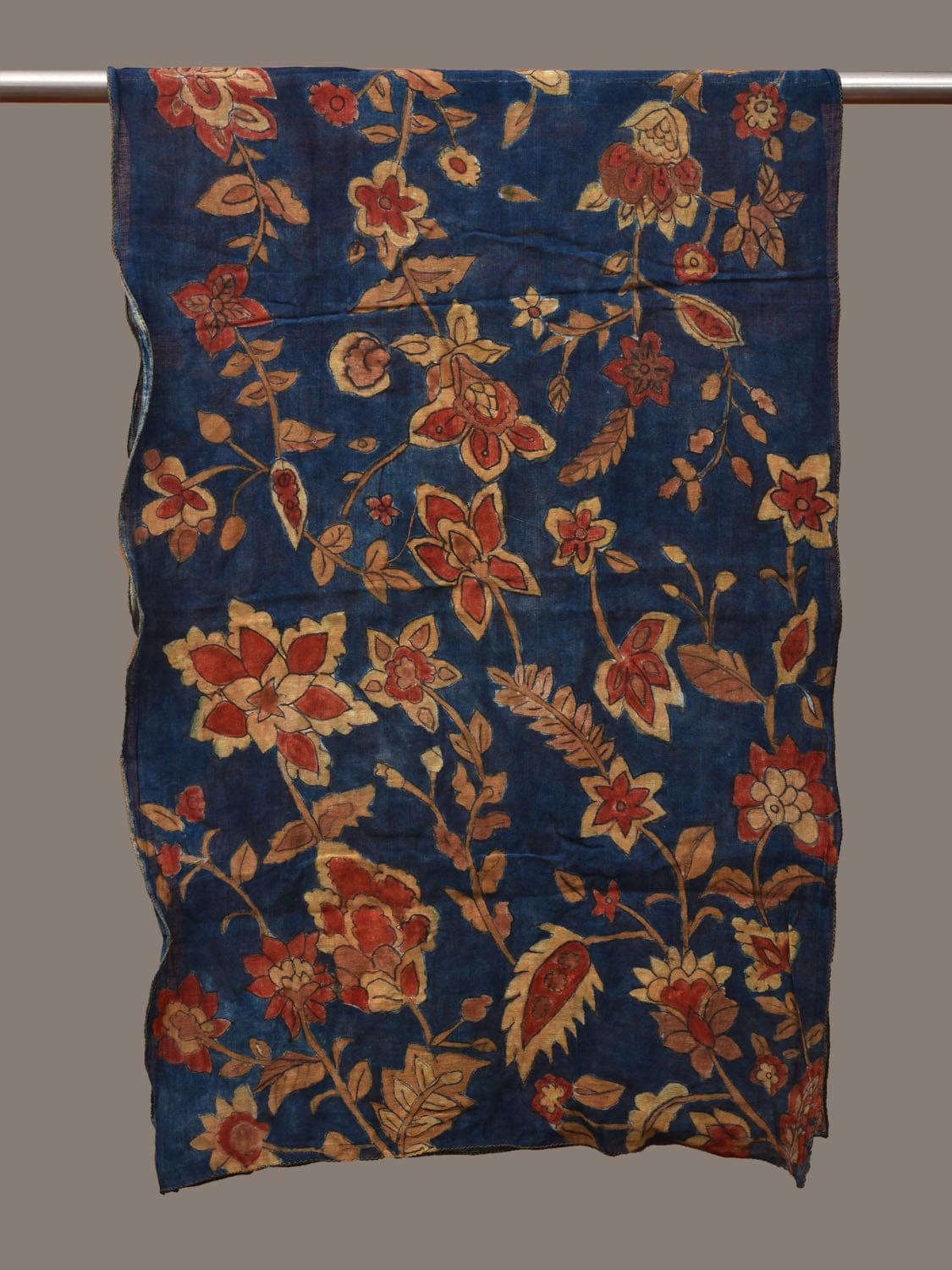 Blue Kalamkari Hand Painted Cotton Handloom Stole with Floral Design ds3095