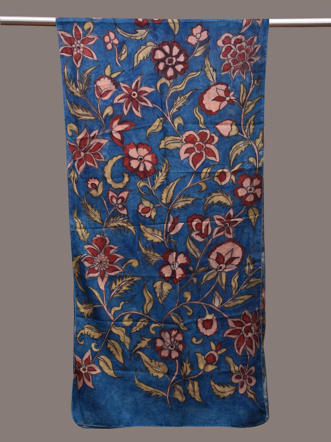 Blue Kalamkari Hand Painted Cotton Stole with Lotus Flowers Design ds3641