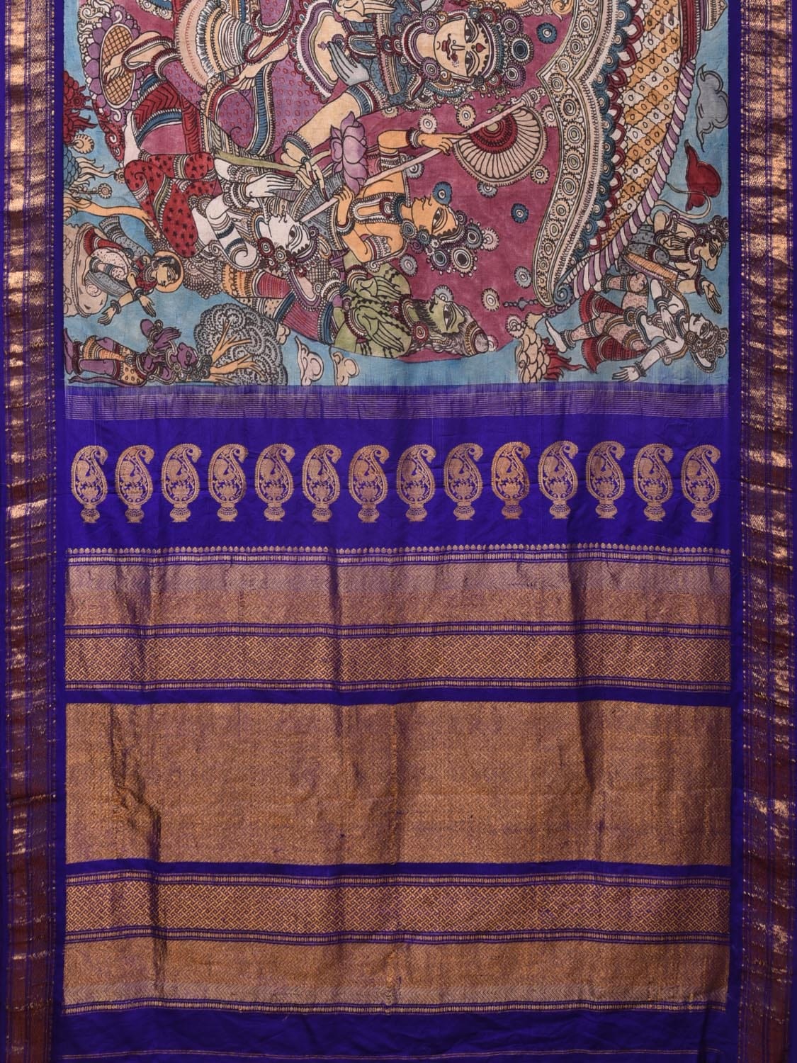 Blue Kalamkari Hand Painted Gadwal Silk Handloom Saree with Dashavatar Design KL0767