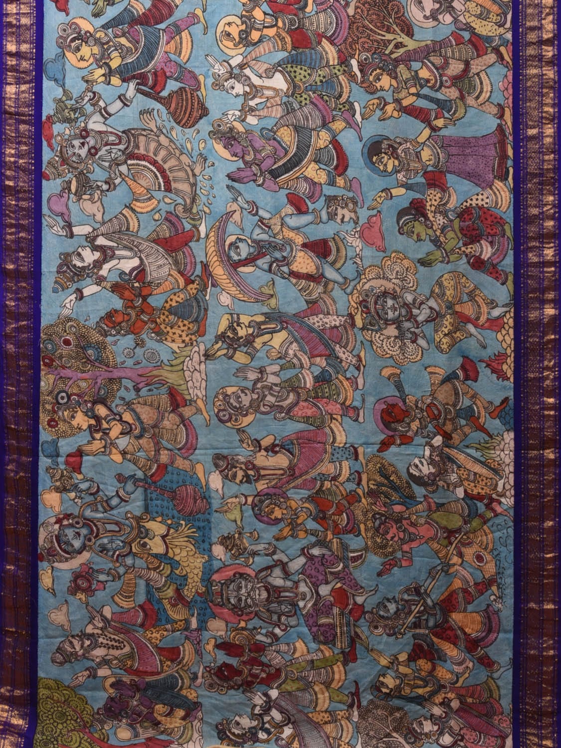 Blue Kalamkari Hand Painted Gadwal Silk Handloom Saree with Dashavatar Design KL0767