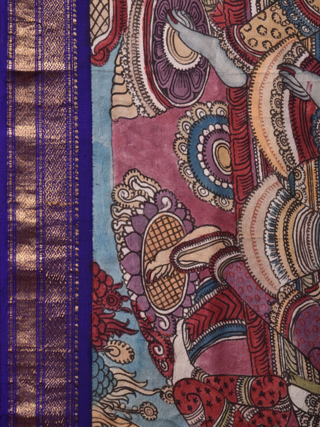Blue Kalamkari Hand Painted Gadwal Silk Handloom Saree with Dashavatar Design KL0767