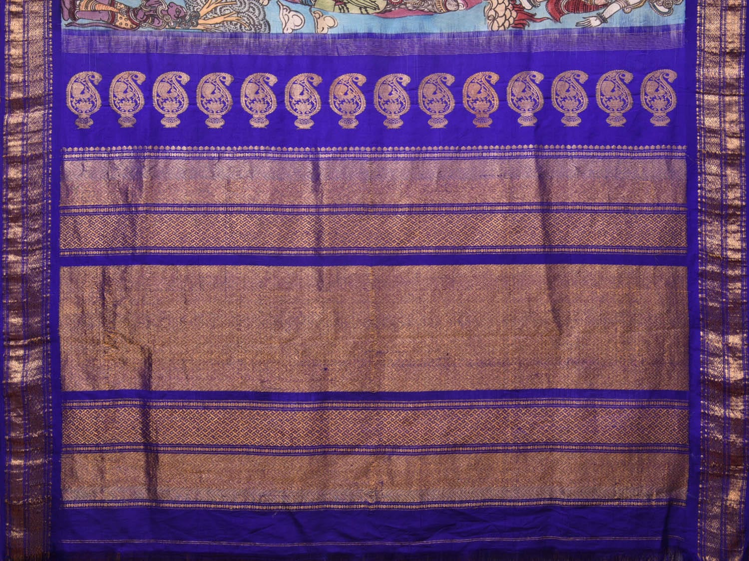 Blue Kalamkari Hand Painted Gadwal Silk Handloom Saree with Dashavatar Design KL0767