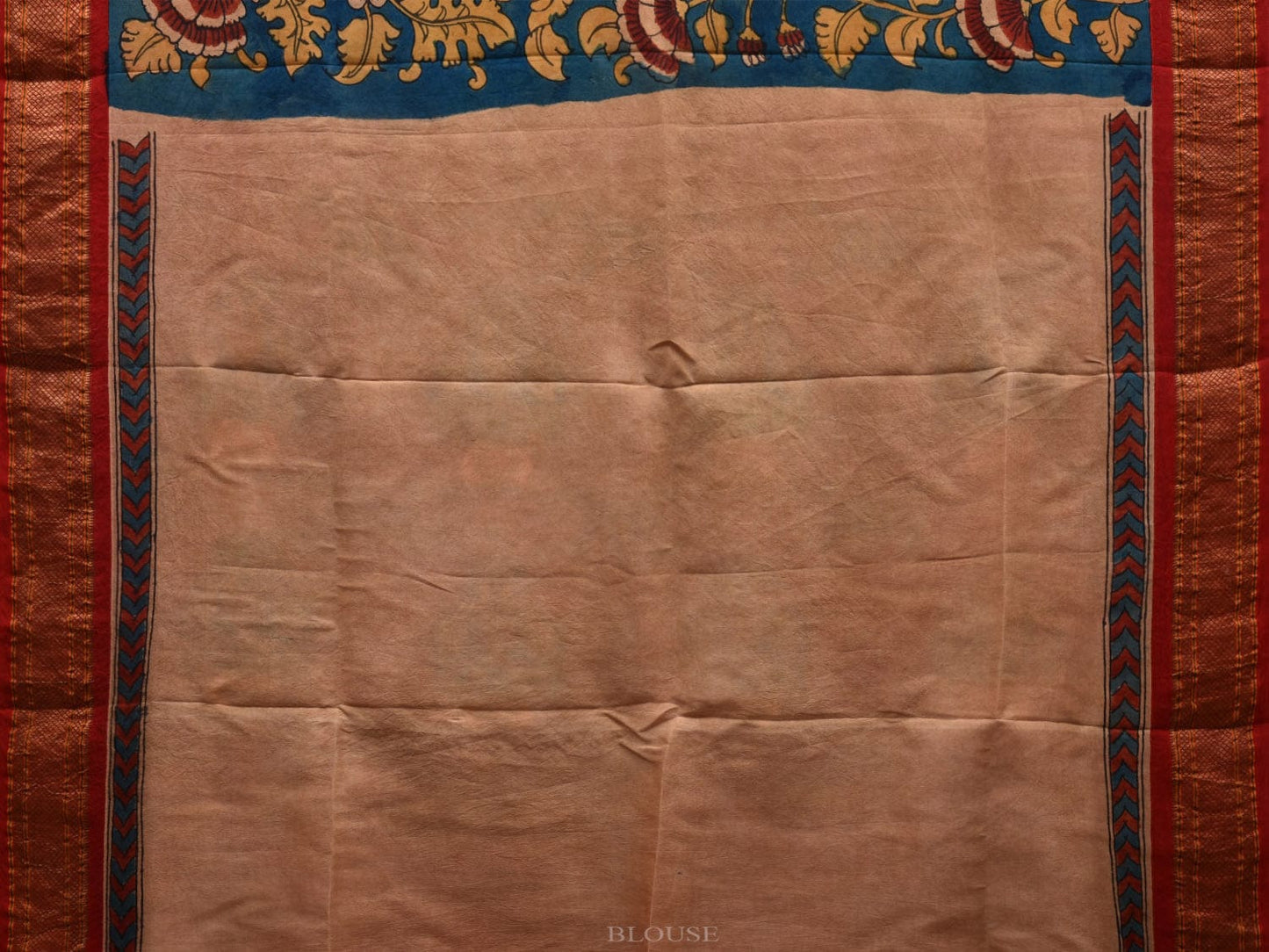 Blue Kalamkari Hand Painted Paithani Silk Handloom Saree with Floral Design KL0595