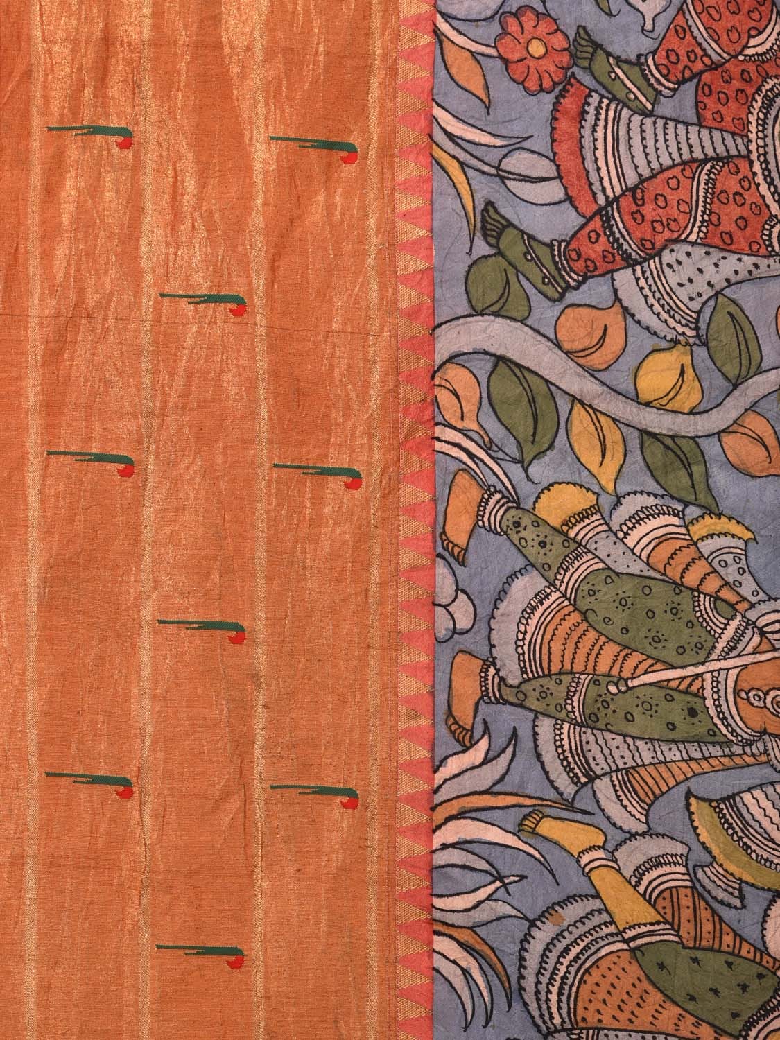 Blue Kalamkari Hand Painted Paithani Silk Handloom Saree with Krishna Leela and Muniya Border Design No Blouse KL0710