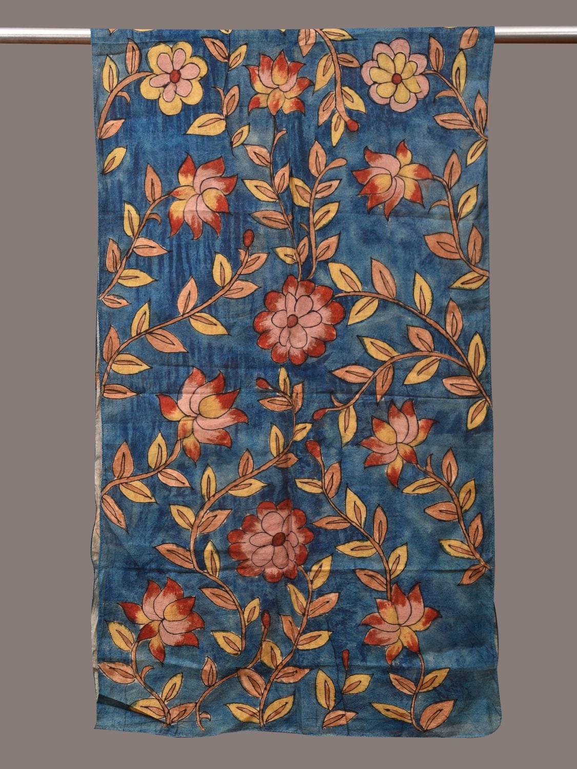 Blue Kalamkari Hand Painted Sico Stole with Floral Design ds3533