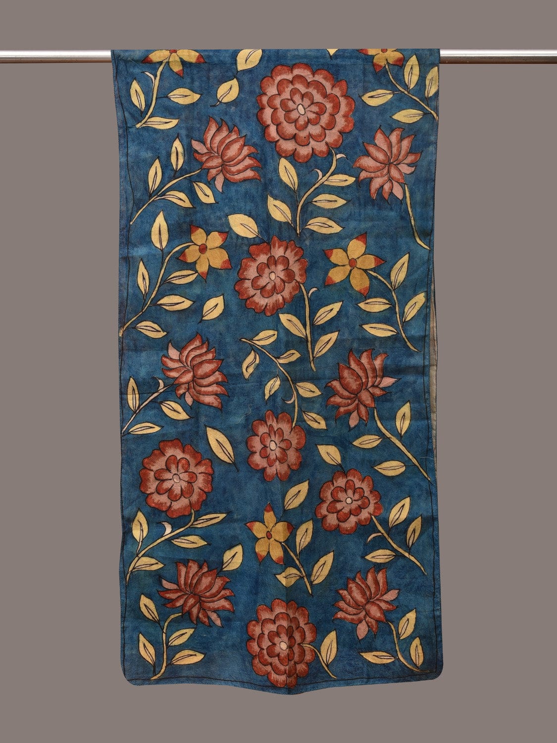 Blue Kalamkari Hand Painted Sico Stole with Floral Design ds3557