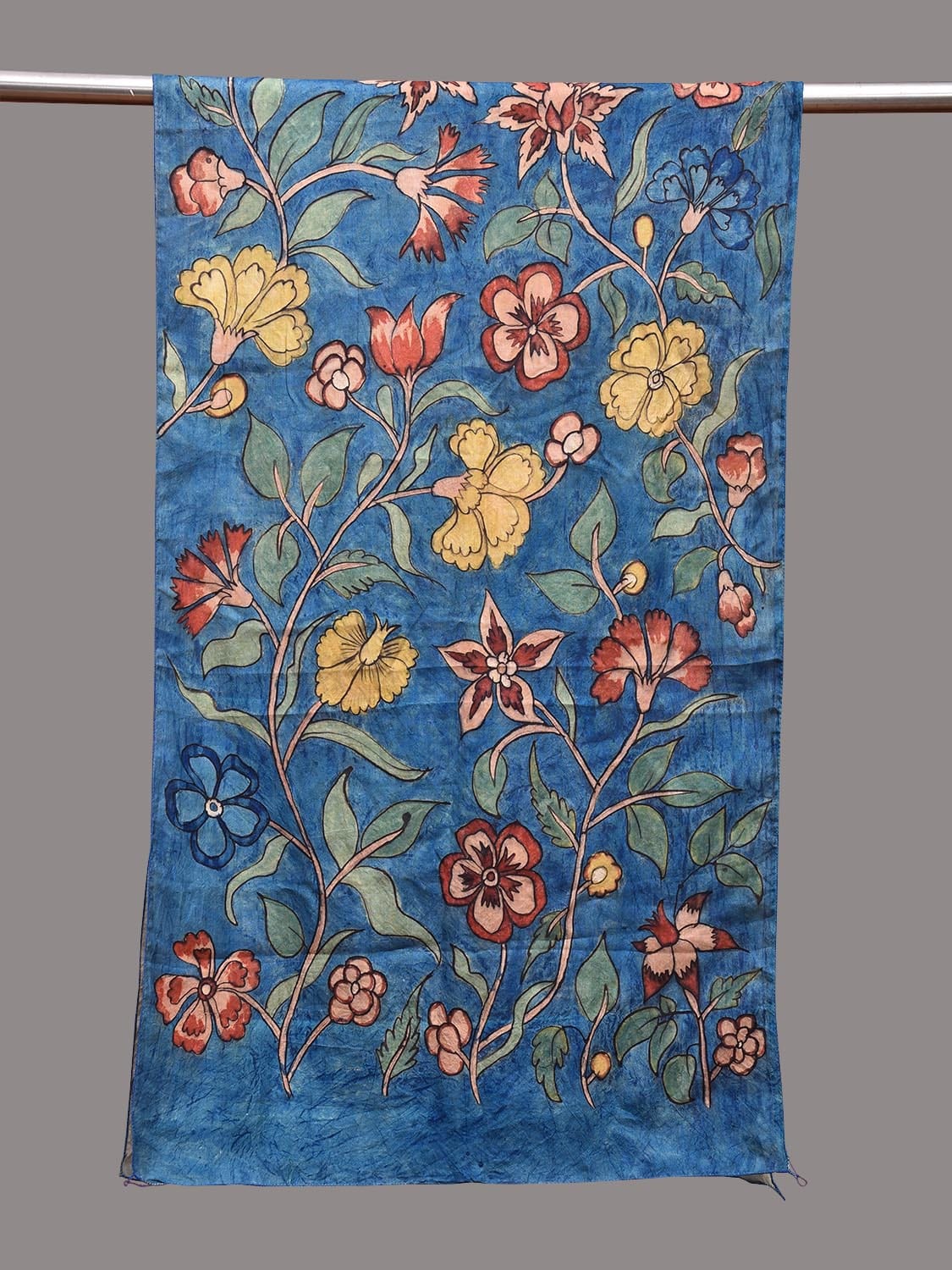 Blue Kalamkari Hand Painted Sico Stole with Floral Design ds3676