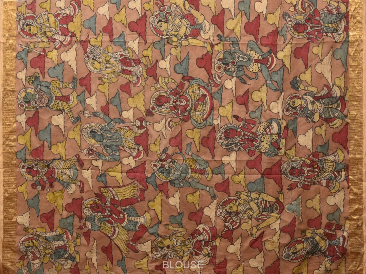 Blue Kalamkari Hand Painted Silk Handloom Saree With Rayamana Design KL0763