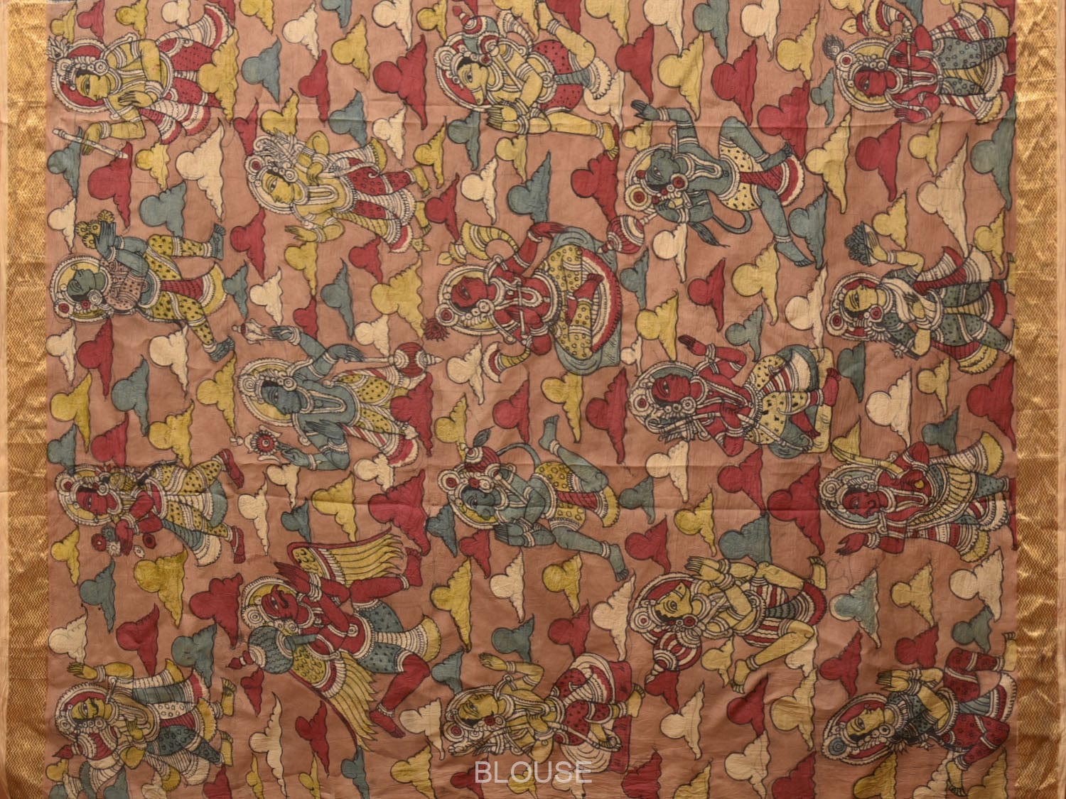 Blue Kalamkari Hand Painted Silk Handloom Saree With Rayamana Design KL0763