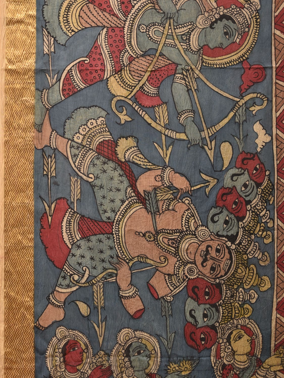 Blue Kalamkari Hand Painted Silk Handloom Saree With Rayamana Design KL0763