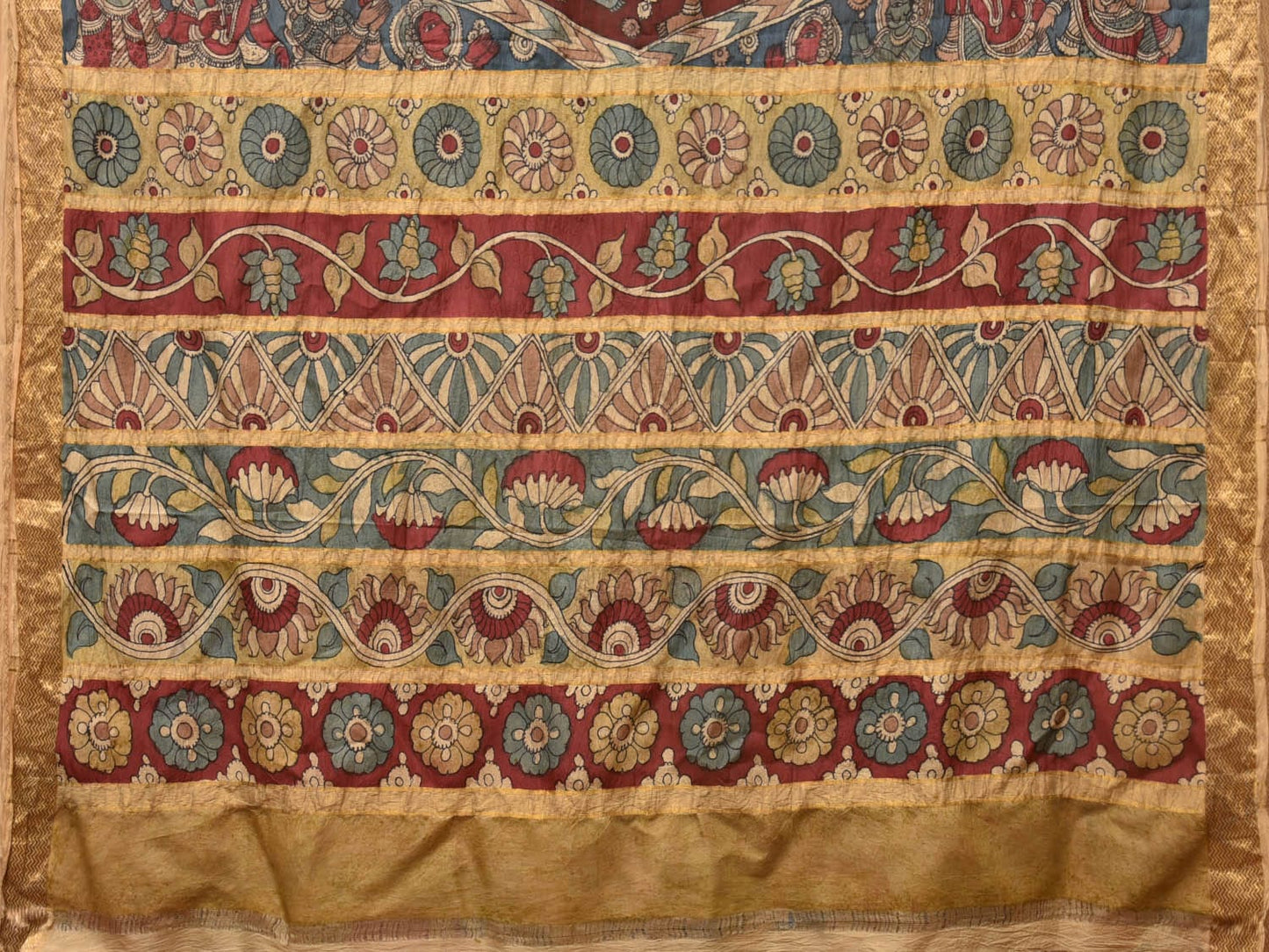 Blue Kalamkari Hand Painted Silk Handloom Saree With Rayamana Design KL0763