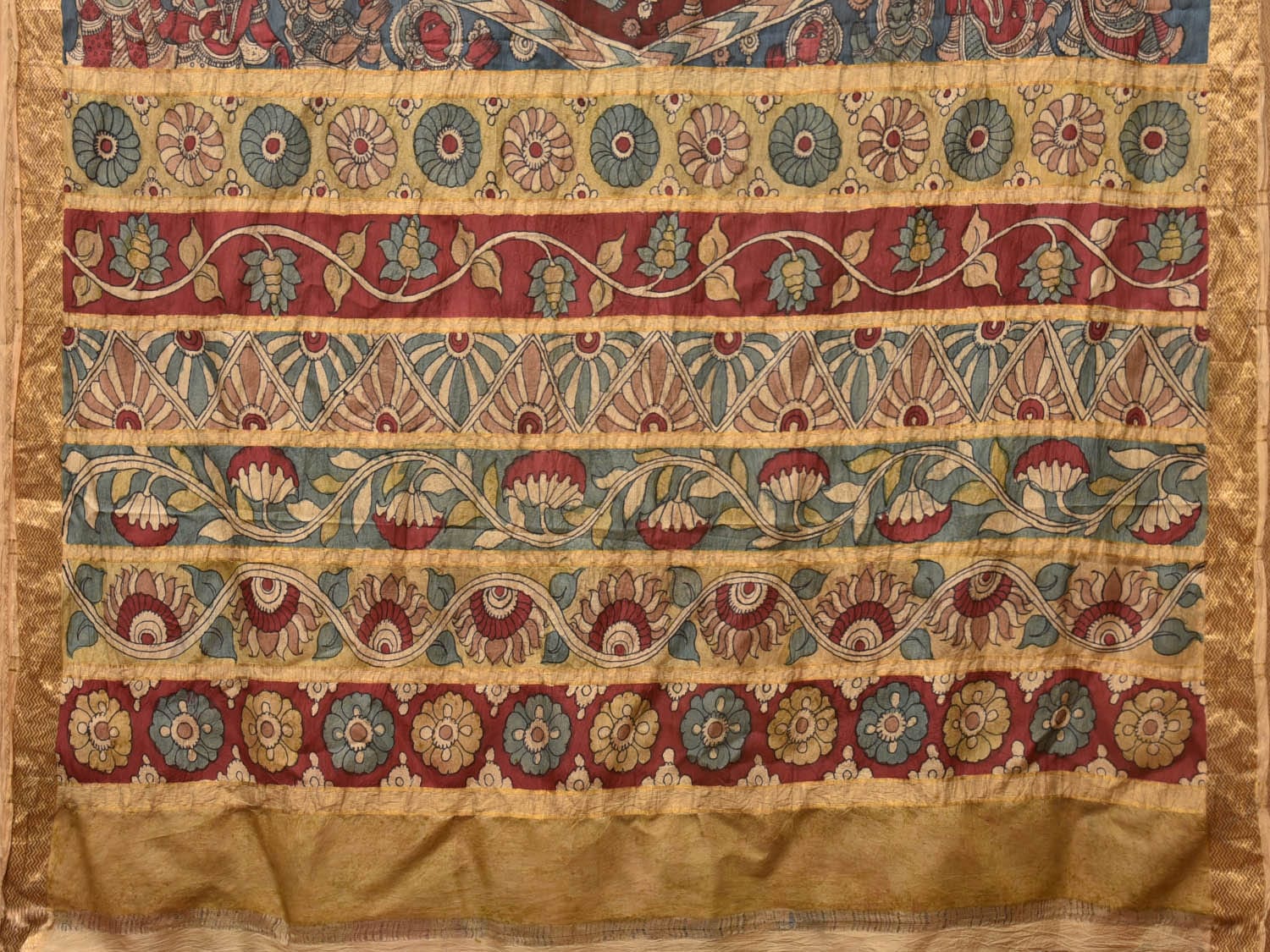 Blue Kalamkari Hand Painted Silk Handloom Saree With Rayamana Design KL0763