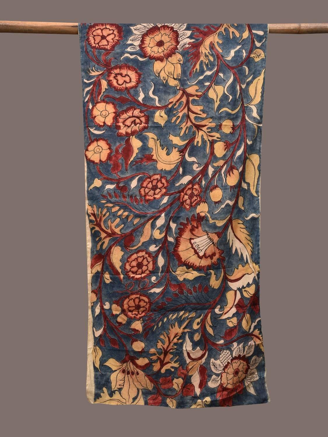 Blue Kalamkari Hand Painted Silk Stole with Floral Design ds2325