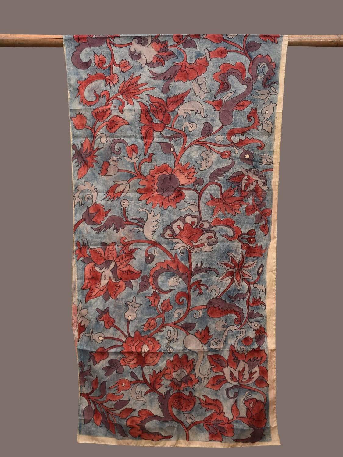 Blue Kalamkari Hand Painted Silk Stole with Floral Design ds2327