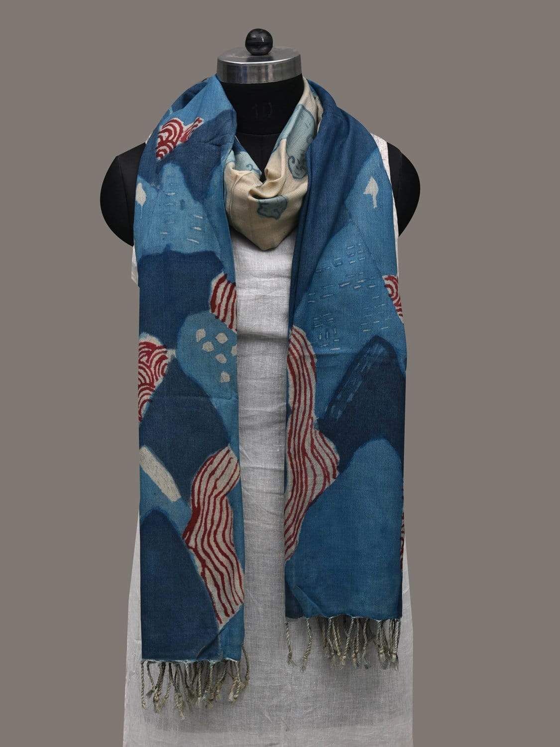 Blue Kalamkari Hand Painted Spun Silk Handloom Dupatta with Mountains Design ds2516