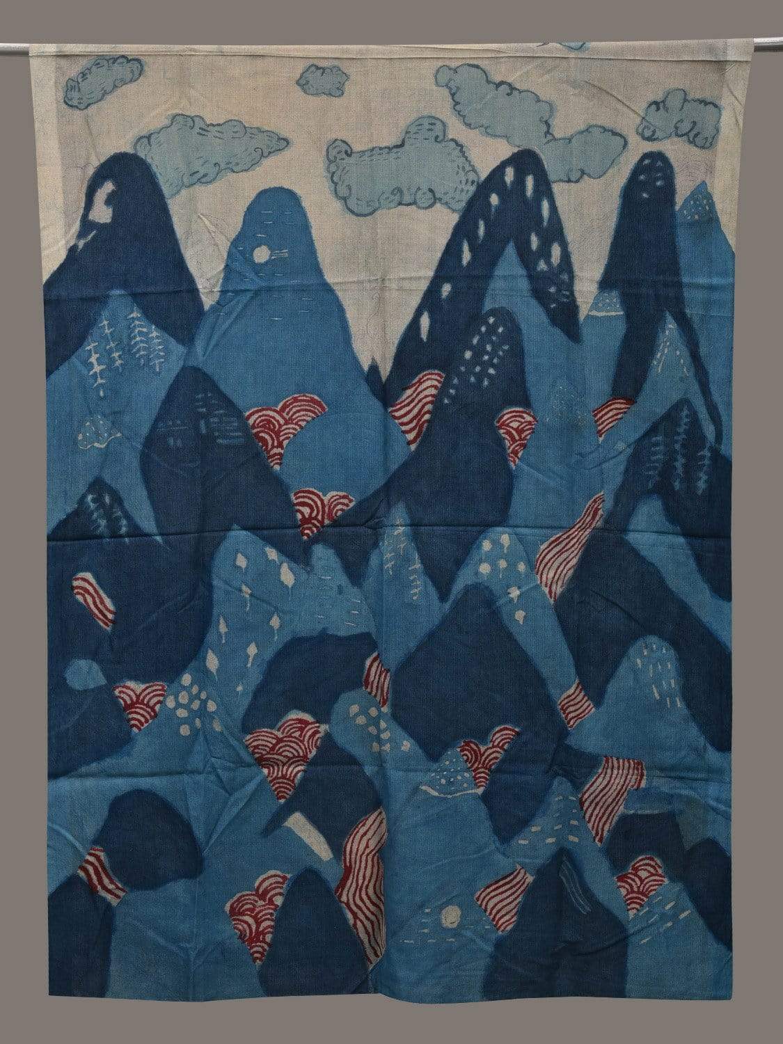 Blue Kalamkari Hand Painted Spun Silk Handloom Dupatta with Mountains Design ds2516