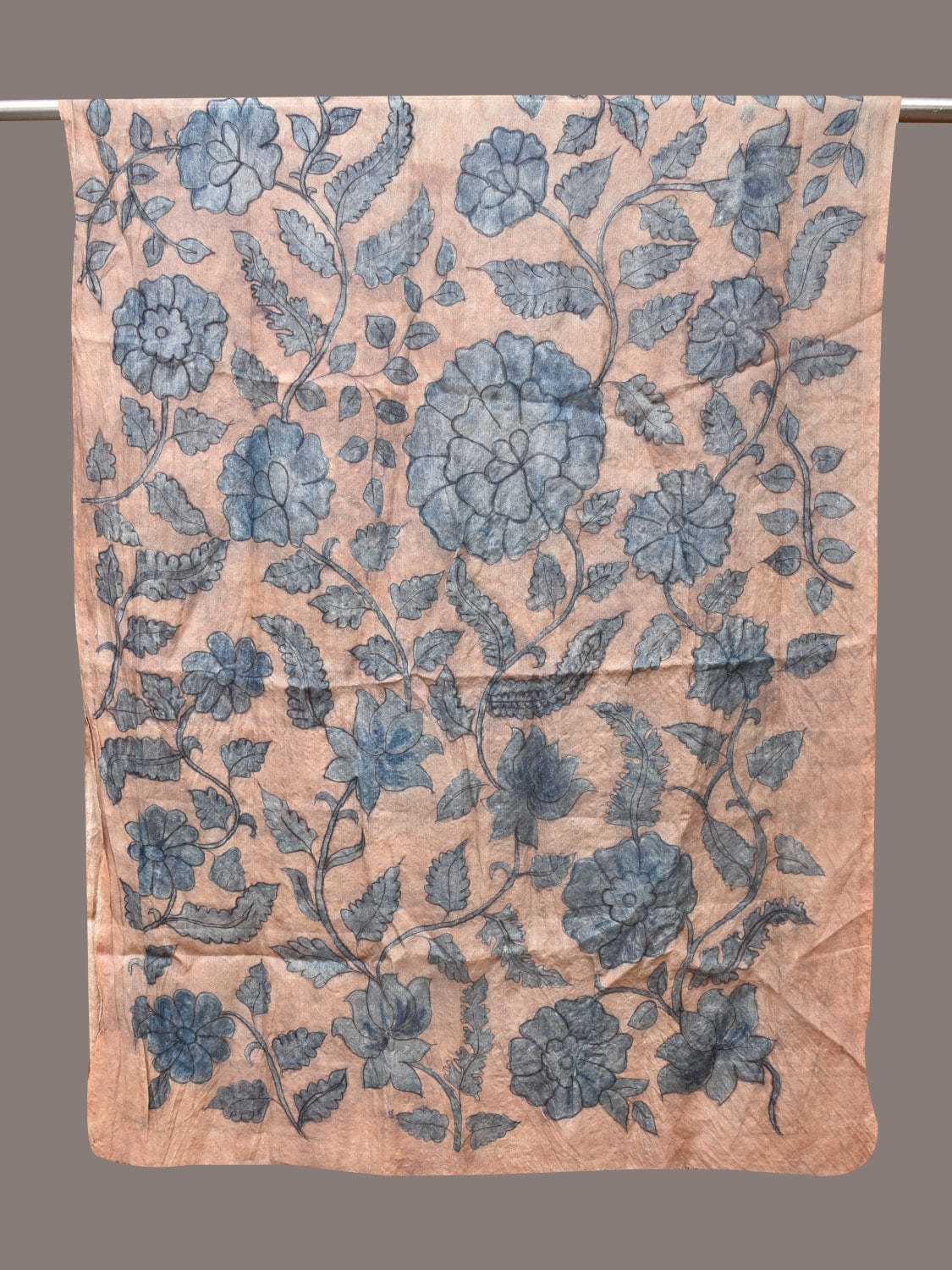 Blue Kalamkari Hand Painted Tussar Dupatta with Floral Design ds3398