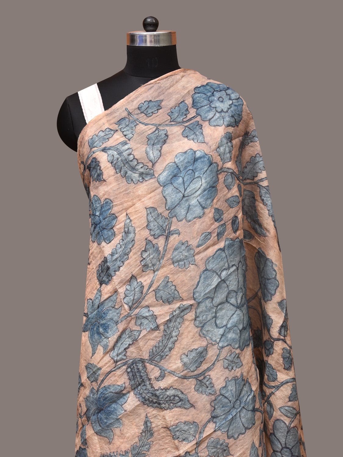 Blue Kalamkari Hand Painted Tussar Dupatta with Floral Design ds3398