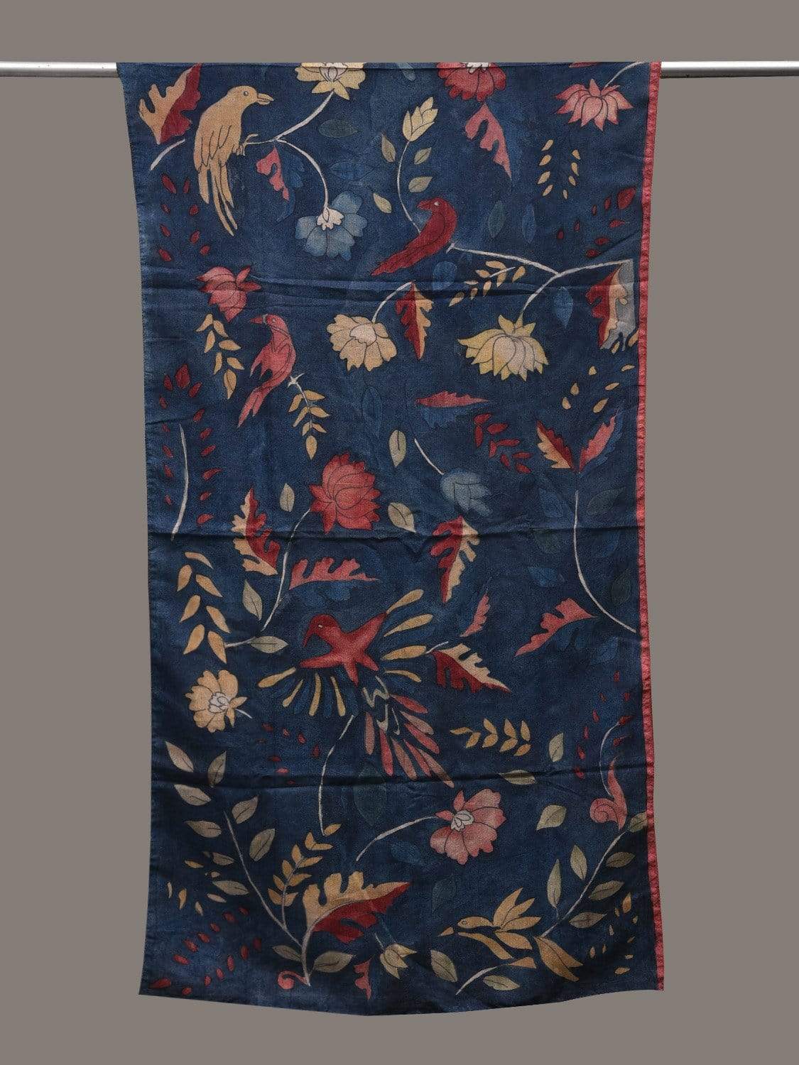 Blue Kalamkari Hand Painted Tussar Handloom Stole with Lotus and Birds Design ds2453