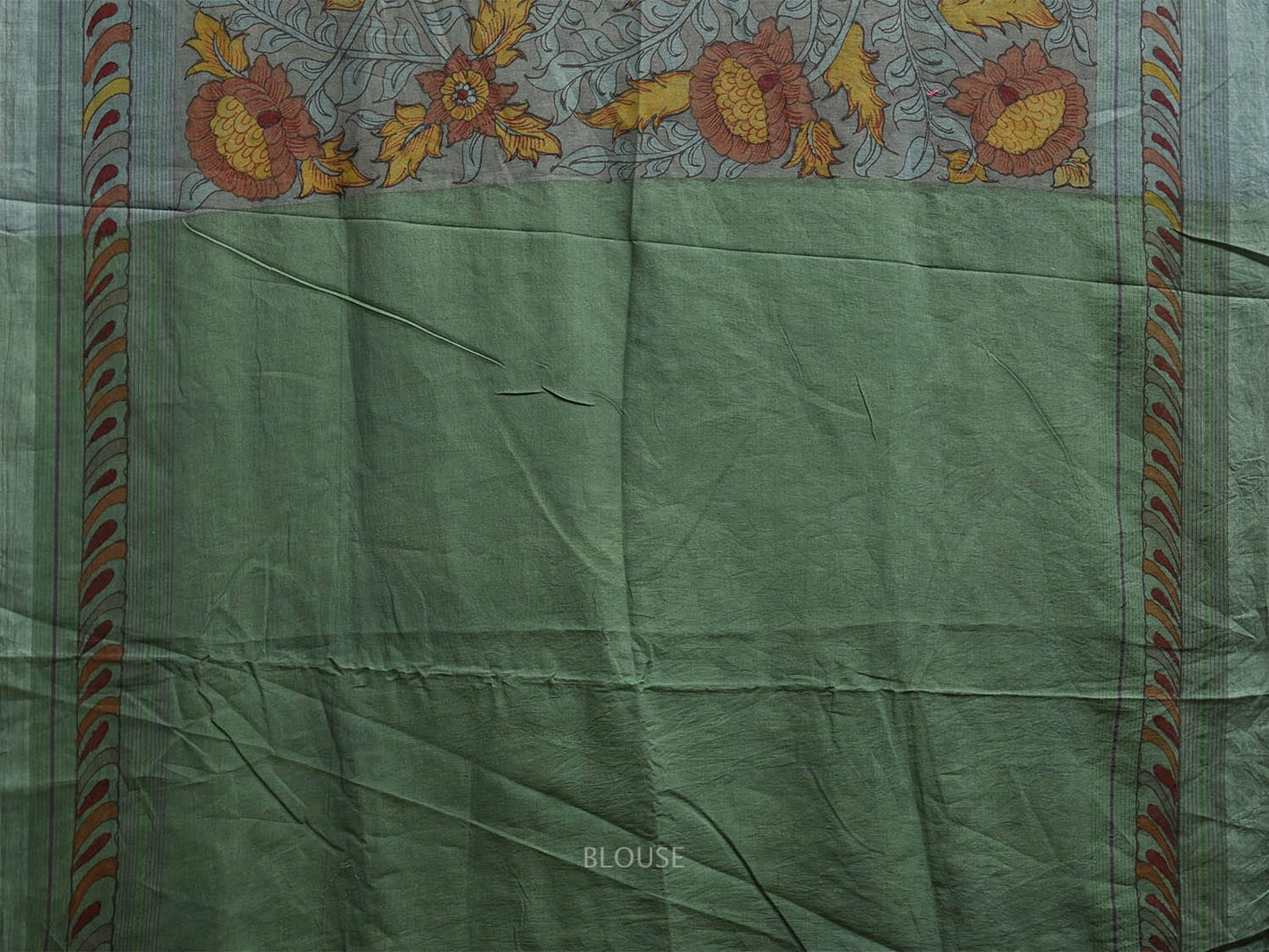 Blue Kalamkari Hand Painted Venkatagiri Cotton Handloom Saree with Floral and Peacock Design No Blouse KL0797