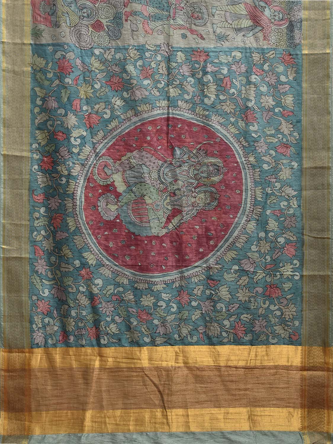 Blue Kalamkari Hand Painted Viscose Silk Saree with Dashavatar Design KL0800