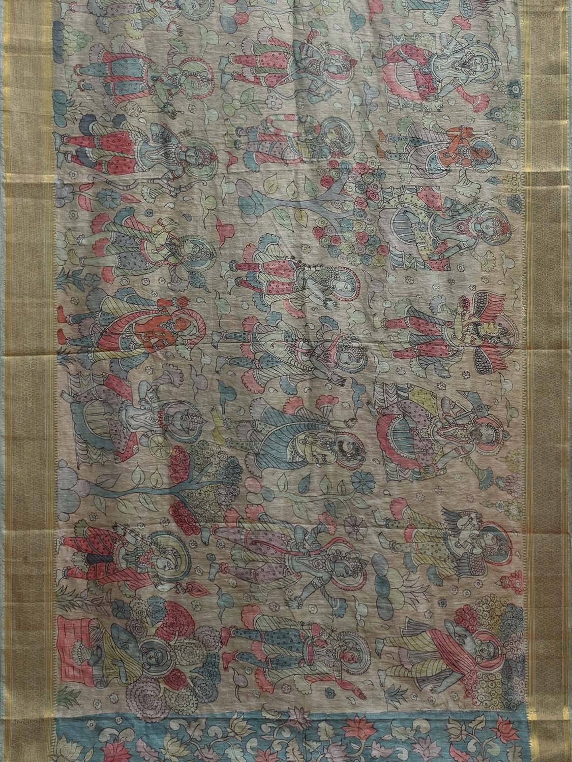 Blue Kalamkari Hand Painted Viscose Silk Saree with Dashavatar Design KL0800