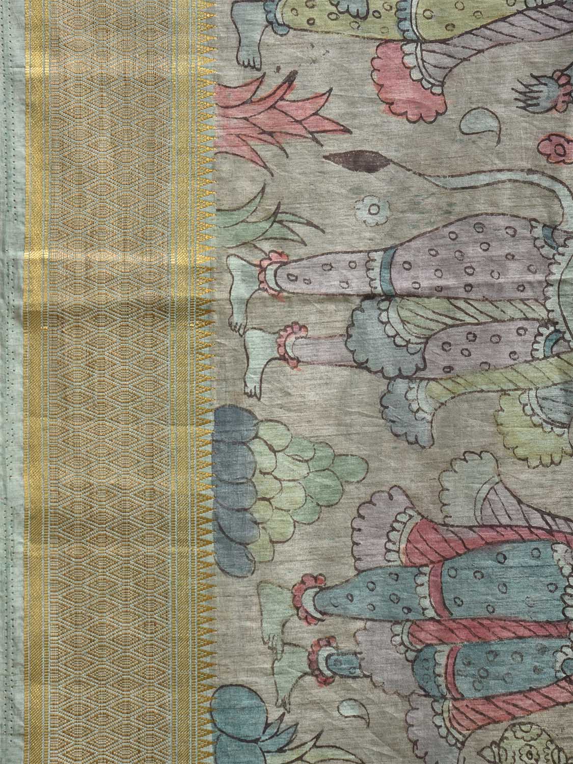 Blue Kalamkari Hand Painted Viscose Silk Saree with Dashavatar Design KL0800