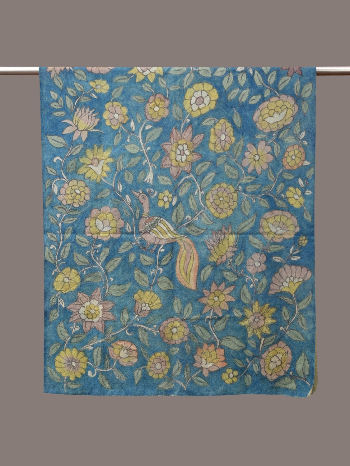 Blue Kalamkari Hand Painted Woolen Handloom Dupatta with Floral and Peacock Design ds3540